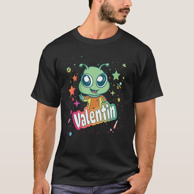 T-shirt VALENTIN - Nom du garçon mignon avec Alien mignon  (Devant)