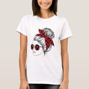 T-shirt Valentine À damiers cheveux Bow et lunettes de sol