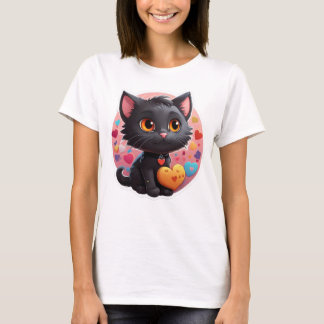 T-shirt Valentine Black Kitten