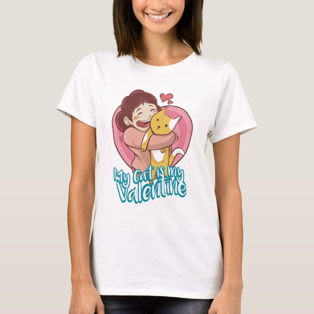 T-shirt Valentine Cat Women White (Devant)