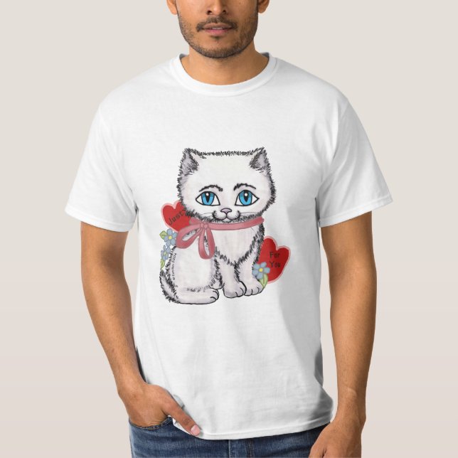 T-shirt Valentine Chat Kitten Blanc (Devant)