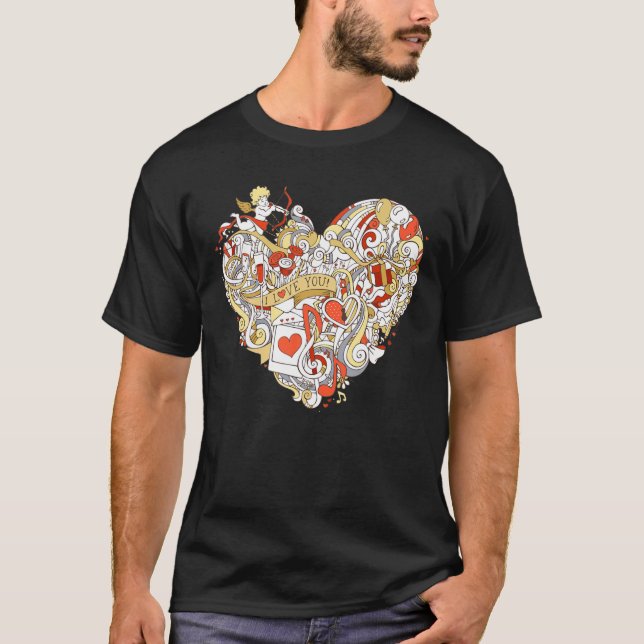 T-shirt Valentine Coeur Cupids Notes musicales Lov Cadeau  (Devant)