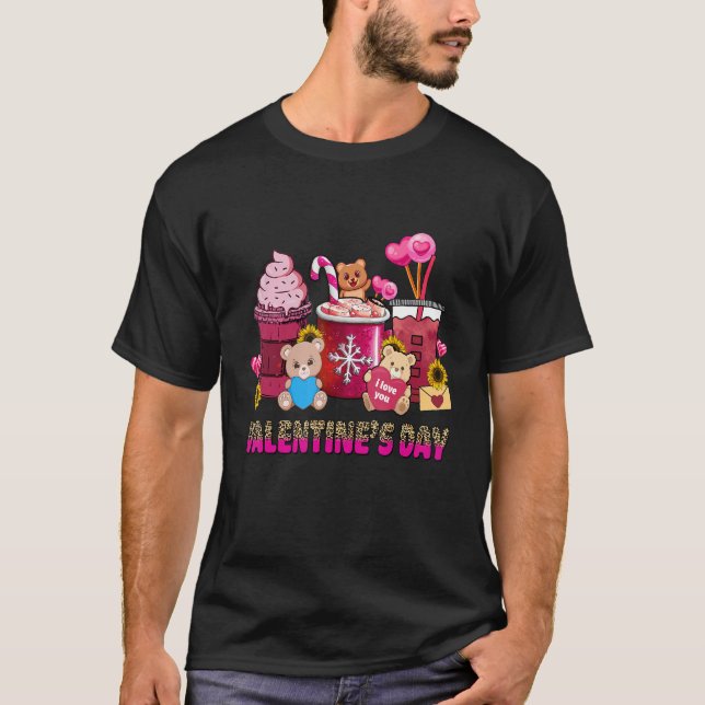 T-shirt Valentine Coffee Latte Lover Cute Pink Bear Valent (Devant)