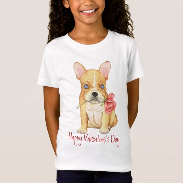 T-Shirt Valentine Frenchie rose (Devant)