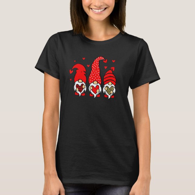 T-shirt Valentine Gnomes Holding Heart Leopard Happy Valen (Devant)