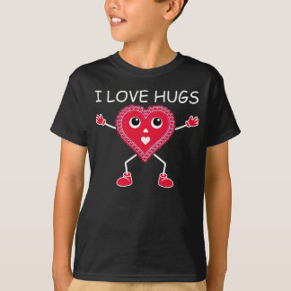 T-shirt VALENTINE-HEART-I LOVE HUGS-Cute, Drôle, ROUGE