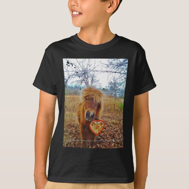 T-shirt Valentine Heart Miniature Brown Horse (Devant)