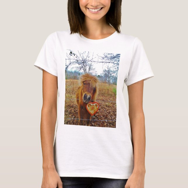 T-shirt Valentine Heart Miniature Brown Horse (Devant)