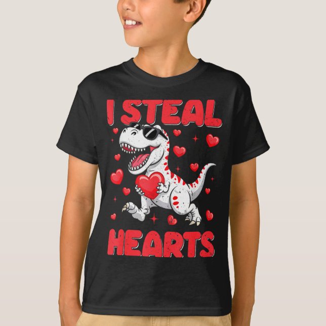 T-shirt Valentine I Steal Hearts Trex Dino Toddler Kids Ba (Devant)