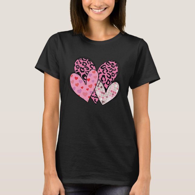 T-shirt Valentine Love Heart Striped Leopard (Devant)