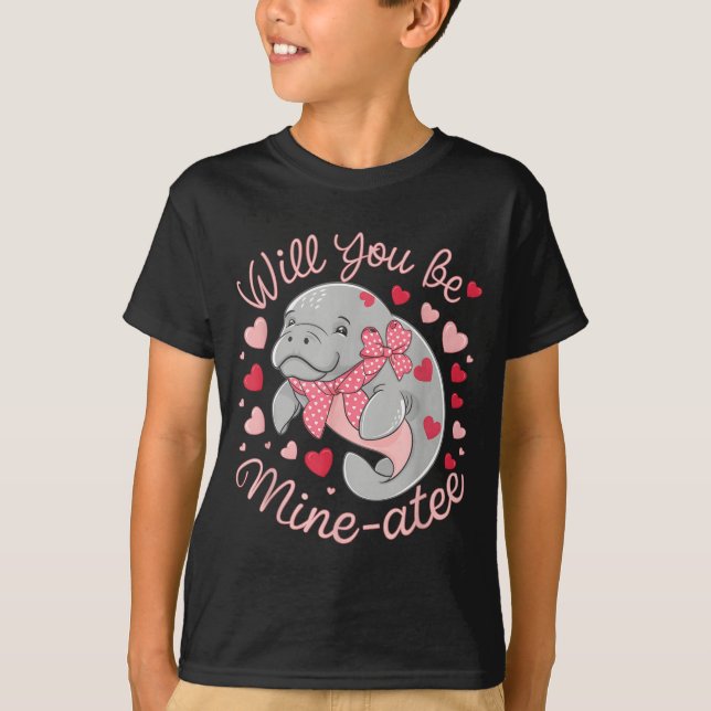 T-shirt Valentine Manatee Cute Animal Hearts Will You Be M (Devant)