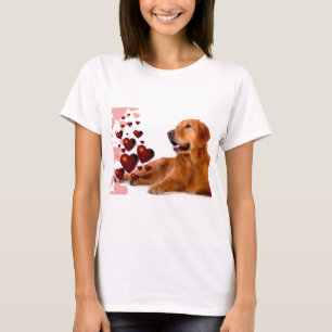 T-shirt Valentine Red Hearts Golden Retriever Chien