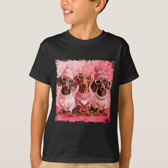 T-shirt Valentine’s Day Dog Cute Dachshund Dogs For Dog Mo (Devant)