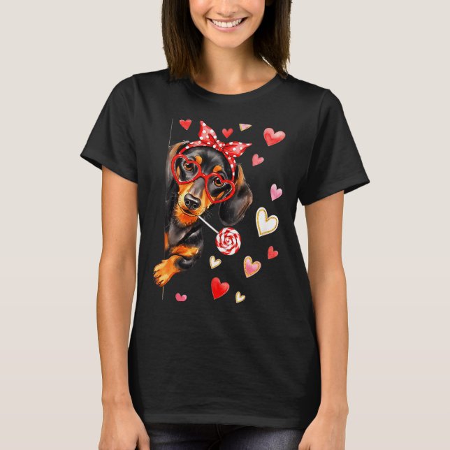 T-shirt Valentine’s Day Dog Cute Dachshund Dogs For Dog Mo (Devant)