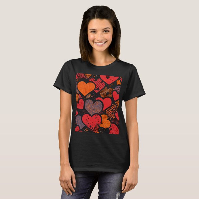T-shirt Valentine’s Day Heart Pattern – Retro Pop Art (Devant entier)