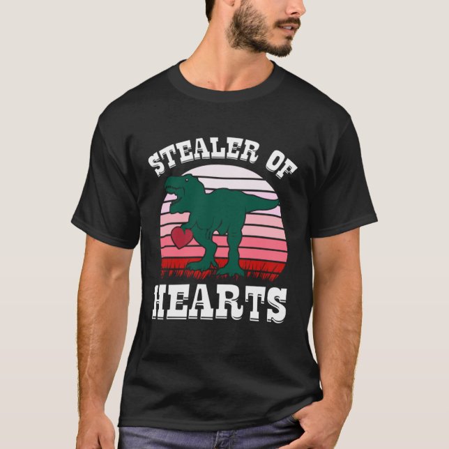 T-shirt Valentine s Day STEALER OF HEARTS  Rex Dinosaur Bo (Devant)