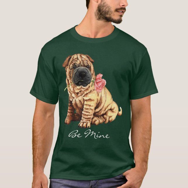T-shirt Valentine Shar-Pei rose (Devant)
