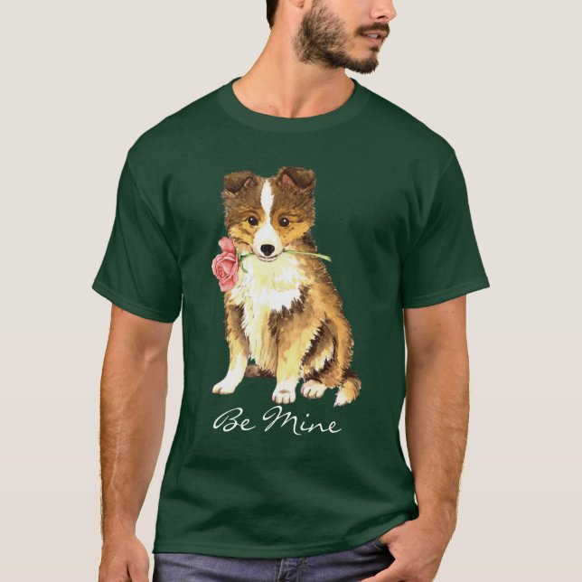 T-shirt Valentine Sheltie rose (Devant)