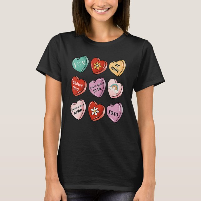 T-shirt Valentine Sweet Candy Heart Kiss Happy Valentine's (Devant)