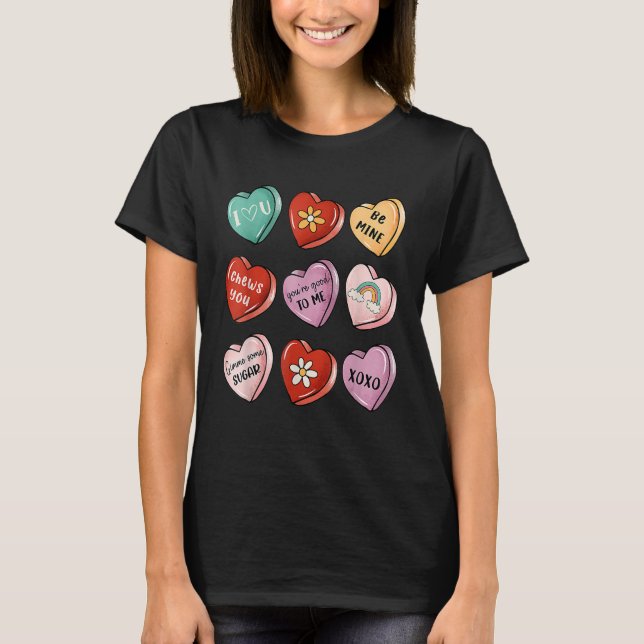 T-shirt Valentine Sweet Candy Heart Kiss Happy Valentine's (Devant)