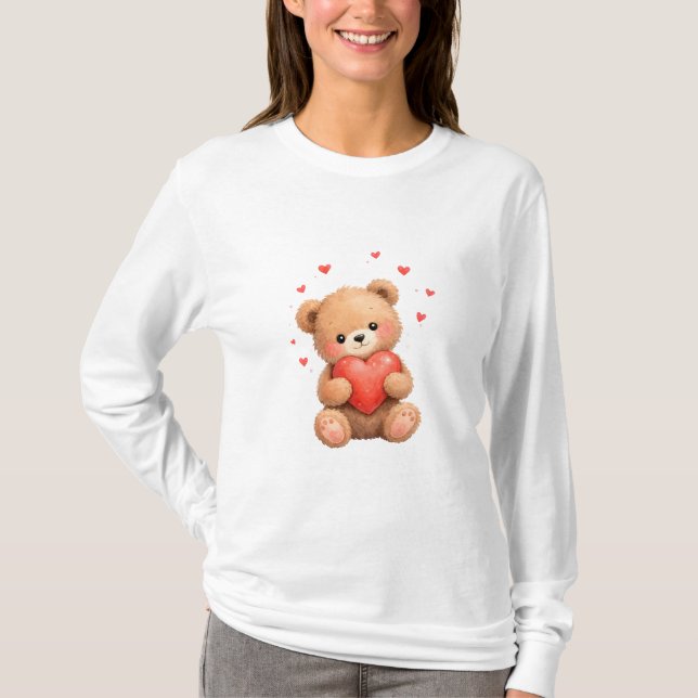 T-shirt Valentine Teddy bear with heart (Devant)