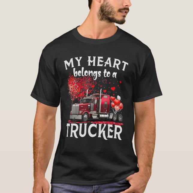 T-shirt Valentine Trucker Mon Coeur Appartient À Être Un T (Devant)