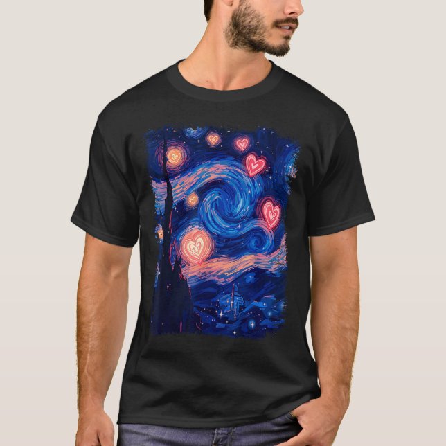 T-shirt Valentine Van Gogh Starry Night Heart Matching Cou (Devant)
