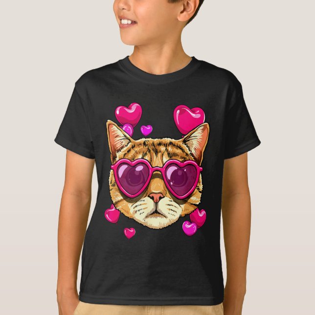 T-shirt Valentines Ca Kitten Wearing Sungl Heart Cat Lover (Devant)