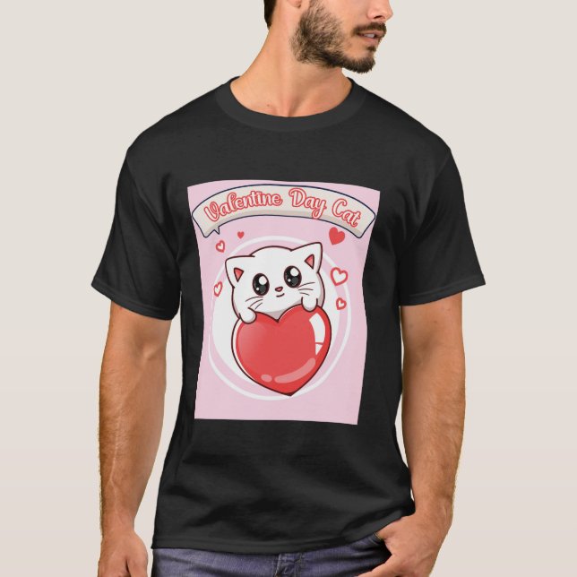 T-shirt Valentines chat jour Chat drôle Long Manche T Chem (Devant)