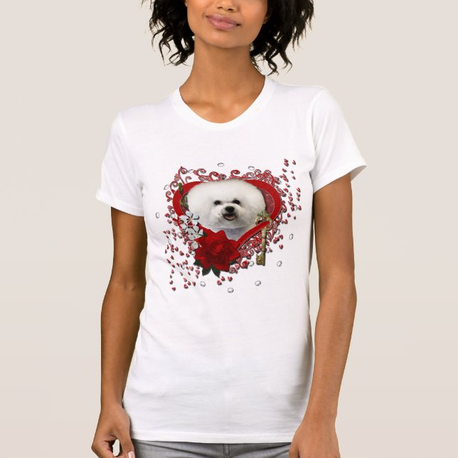 T-shirt Valentines - clé à mon coeur - Bichon Frise (Devant)