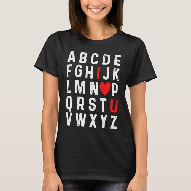 T-shirt Valentines Day Alphabet ABC I Love You Red Heart (Devant)