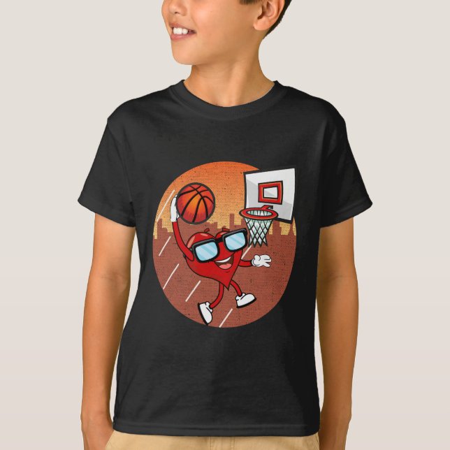 T-shirt Valentines Day Basketball Heart Dunking Ball Boys (Devant)