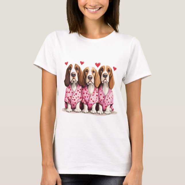 T-shirt Valentines Day Basset Hound Dogs (Devant)
