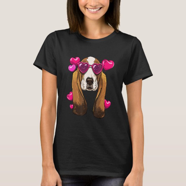 T-shirt Valentines Day Basset Hound Heart Couples Basset H (Devant)