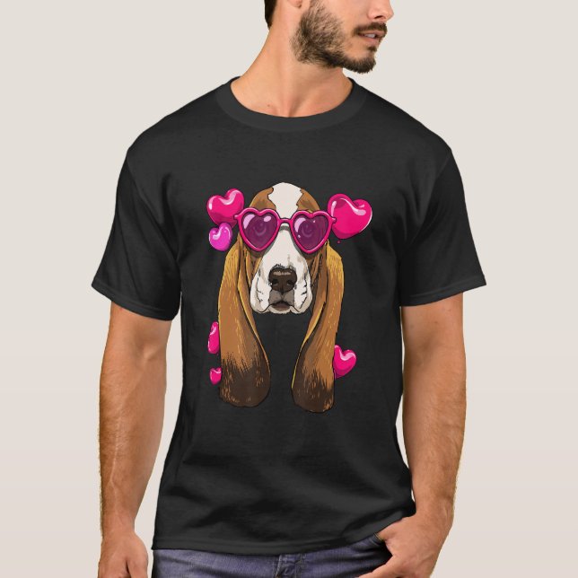 T-shirt Valentines Day Basset Hound Heart Couples Basset H (Devant)