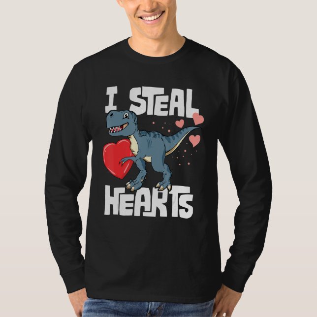T-shirt Valentines Day Boys T Rex Dinosaur I Steal Hearts (Devant)