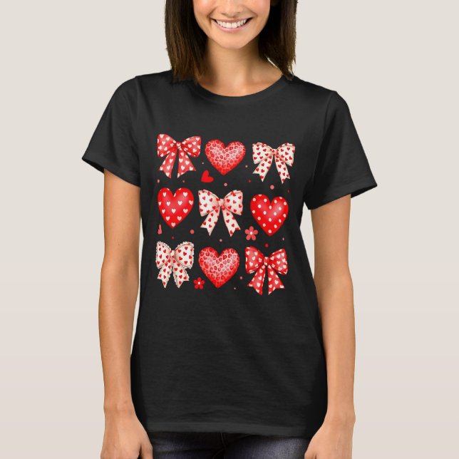 T-shirt Valentines Day Coquette Bow Hearts Leopard Women G (Devant)
