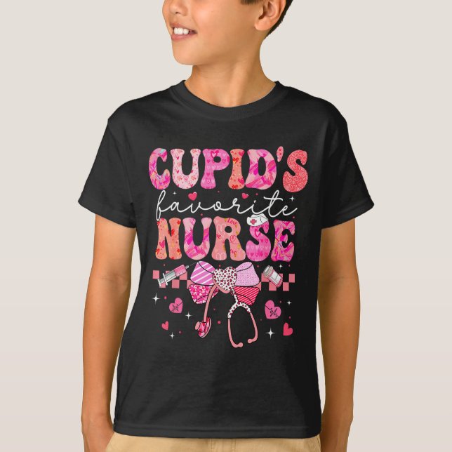 T-shirt Valentines Day Cud’s Favorite Nurse Heart Girl Wom (Devant)