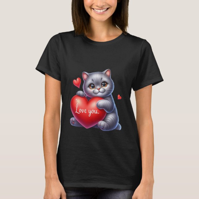 T-shirt Valentine's Day Cute Cat Hearts Balloons Art ✨🐱🎈 (Devant)