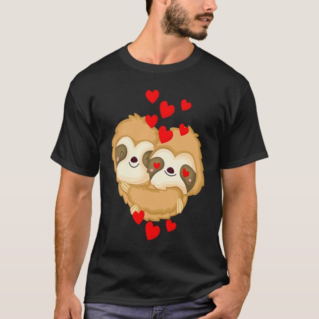 T-shirt Valentines Day Cute Sloth  Boyfriend Girlfriend (Devant)