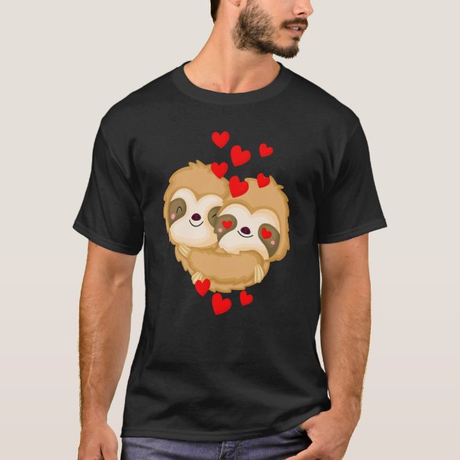 T-shirt Valentines Day Cute Sloth  Boyfriend Girlfriend (Devant)