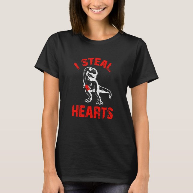 T-shirt Valentines Day Dinosaur I Steal Hearts Boys Men Lo (Devant)