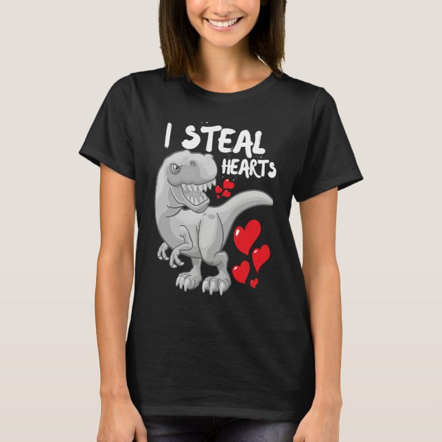 T-shirt Valentines Day Dinosaur I Steal Hearts Boys Men Lo (Devant)