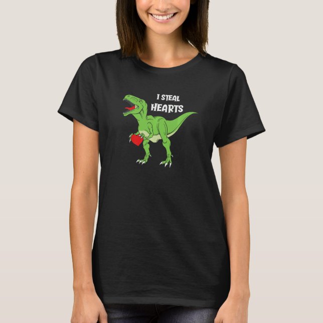 T-shirt Valentines Day Dinosaur I Steal Hearts Boys Men Lo (Devant)