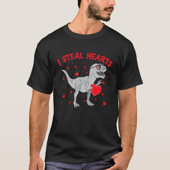 T-shirt Valentines Day Dinosaur I Steal Hearts Boys Men Lo (Devant)
