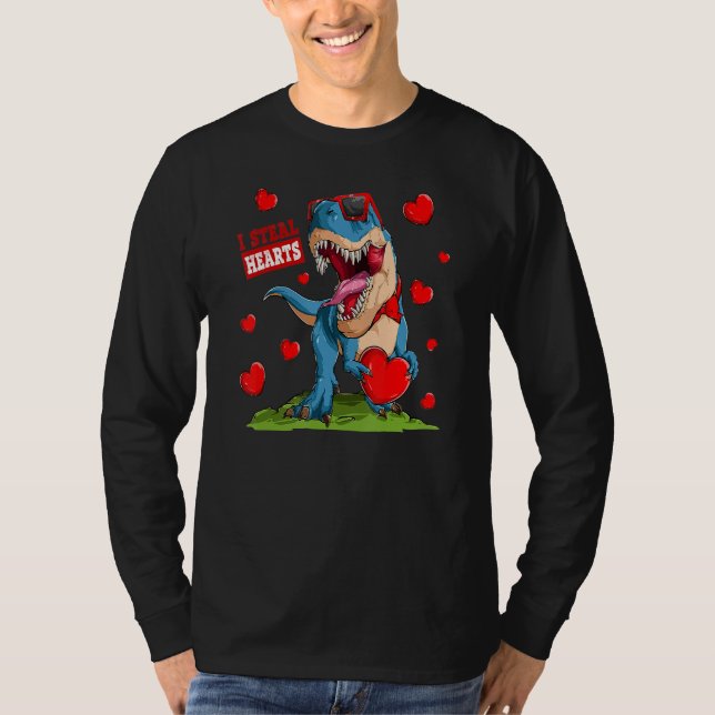 T-shirt Valentines Day Dinosaur I Steal Hearts Boys Men Lo (Devant)