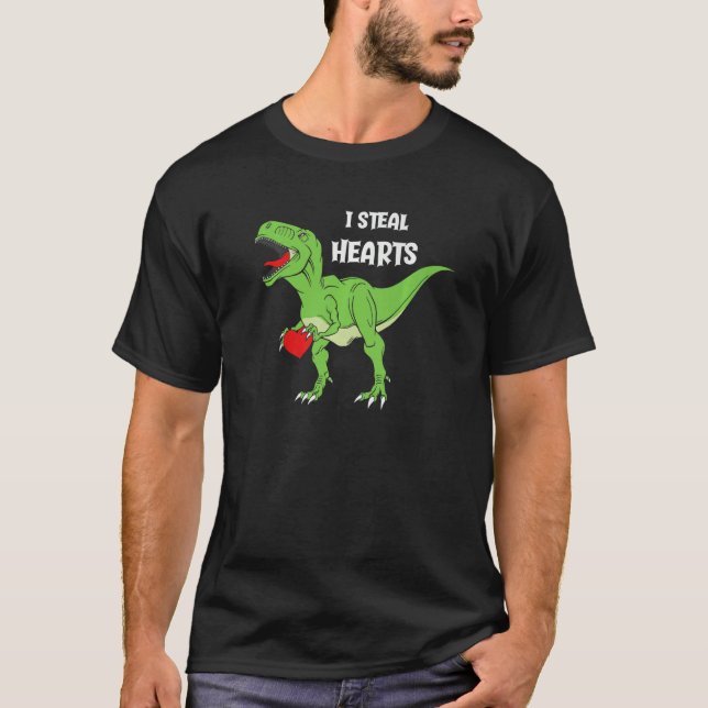 T-shirt Valentines Day Dinosaur I Steal Hearts Boys Men Lo (Devant)