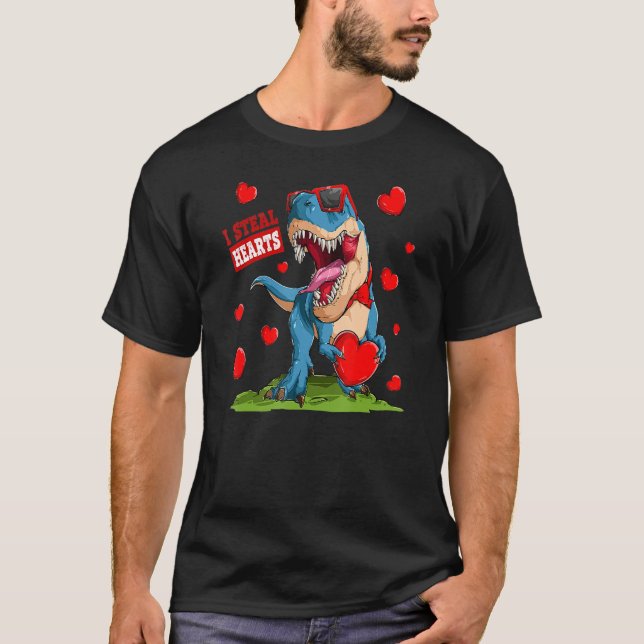 T-shirt Valentines Day Dinosaur I Steal Hearts Boys Men Lo (Devant)