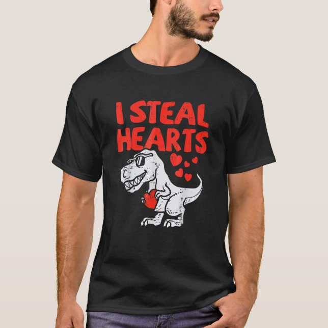T-shirt Valentines Day Dinosaur I Steal Hearts Boys Men Lo (Devant)