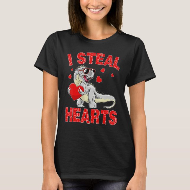 T-shirt Valentines Day Dinosaur I Steal Hearts Boys Men Lo (Devant)